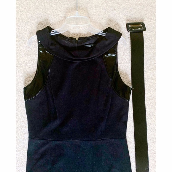 DAVID MEISTER- Designer Black Dress w/ Belt👗🖤(Size: 8) (Knit & Patent Leather) - Picture 3 of 9